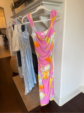 Amanda Uprichard Pink Floral Maxi Dress with Orange & Yellow Accents